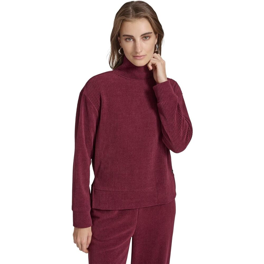 Andrew Marc Women's Turtleneck Ribbed Luxe Chenille Shirt, Port